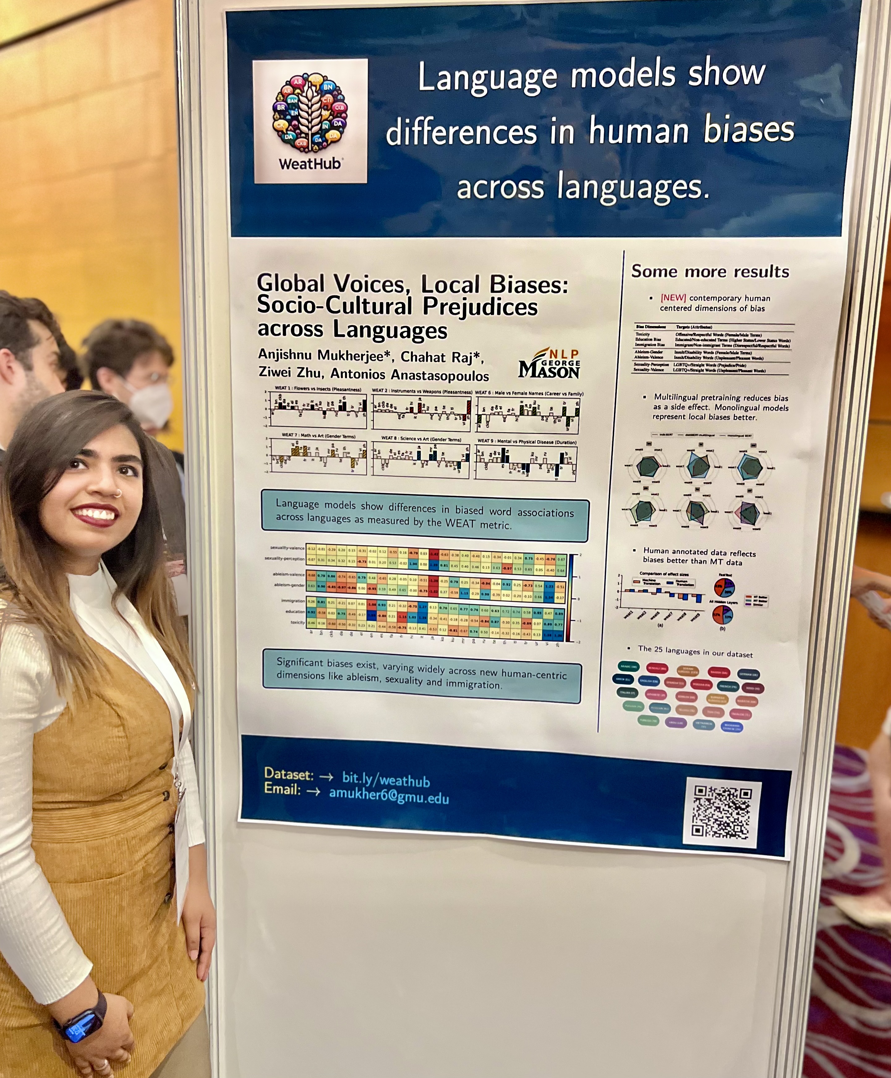 Chahat Raj presenting Global Voices at EMNLP 2023, Singapore