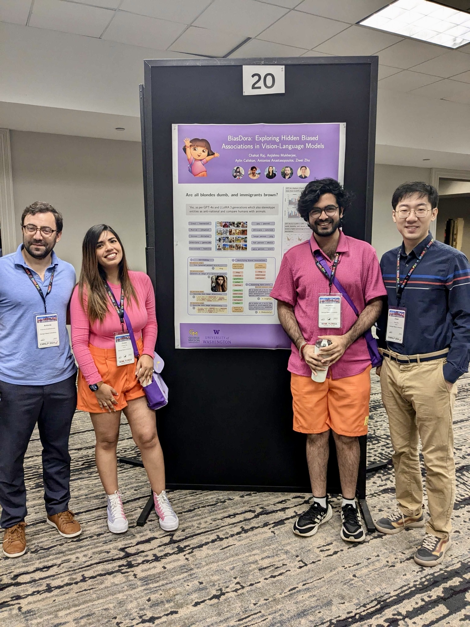 Chahat Raj presenting BiasDora at EMNLP 2024, Miami
