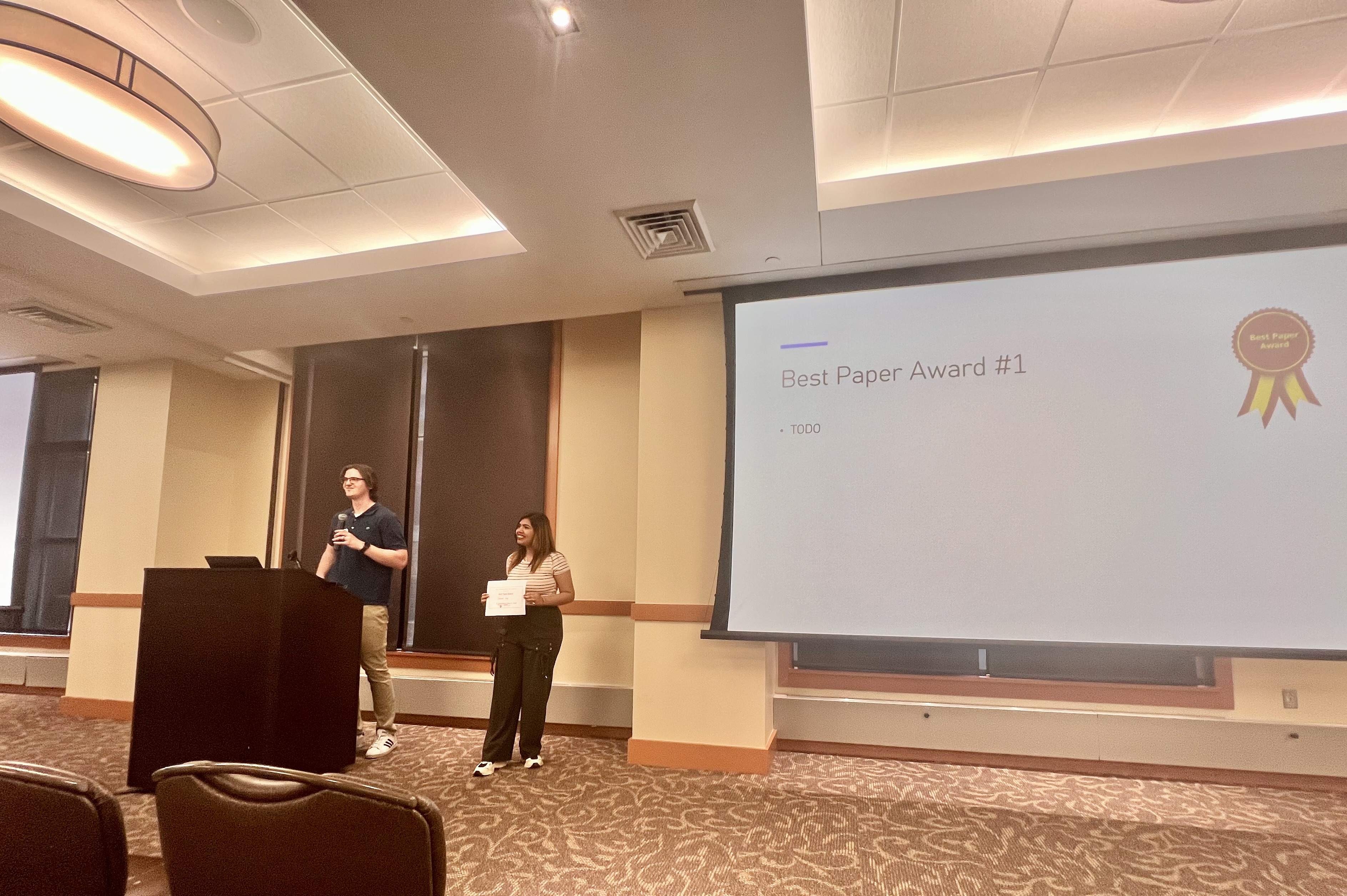 Chahat Raj receiving Best Paper Award at MASC-SLL 2024, Johns Hopkins