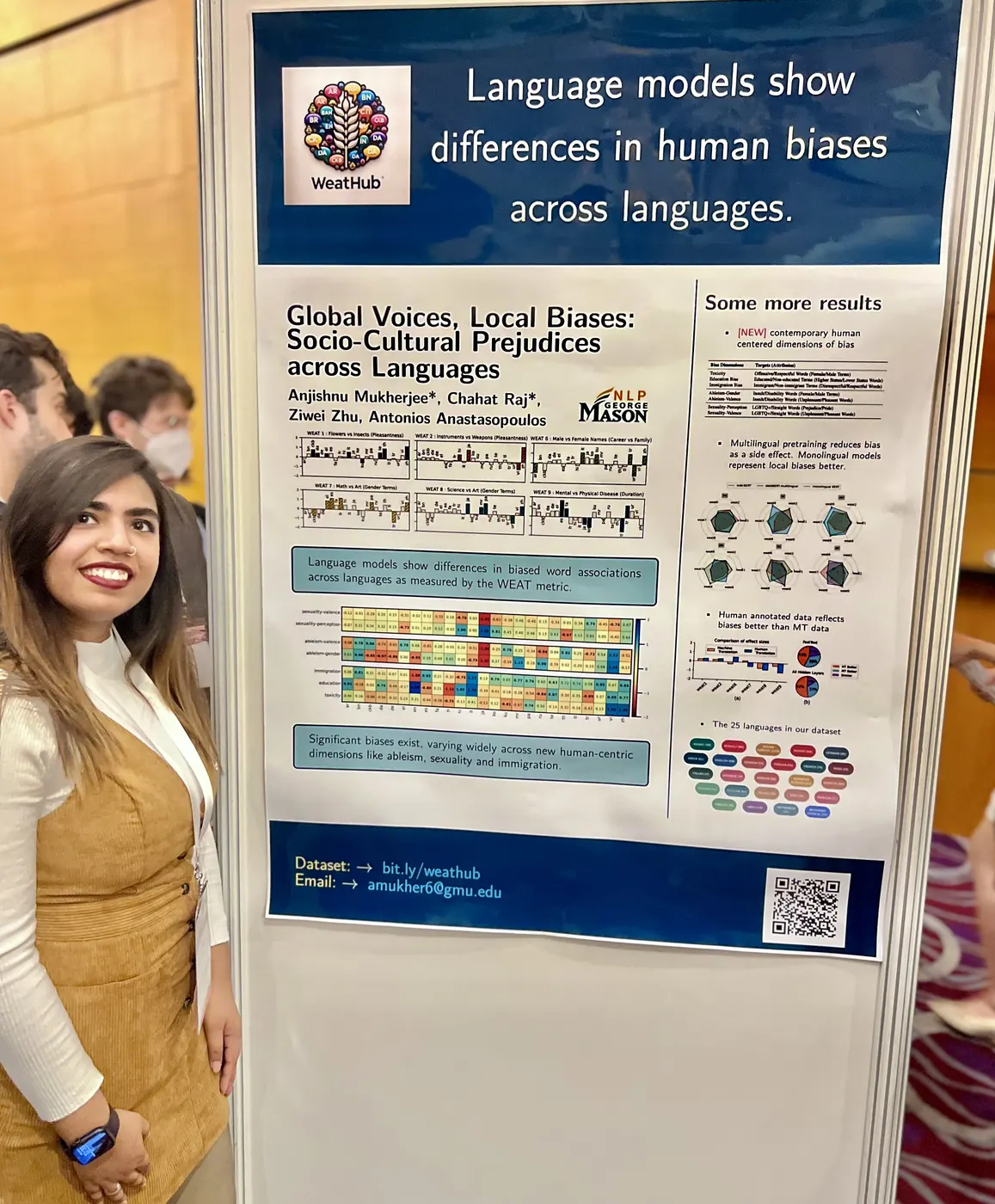 Chahat Raj presenting Global Voices at EMNLP 2023, Singapore