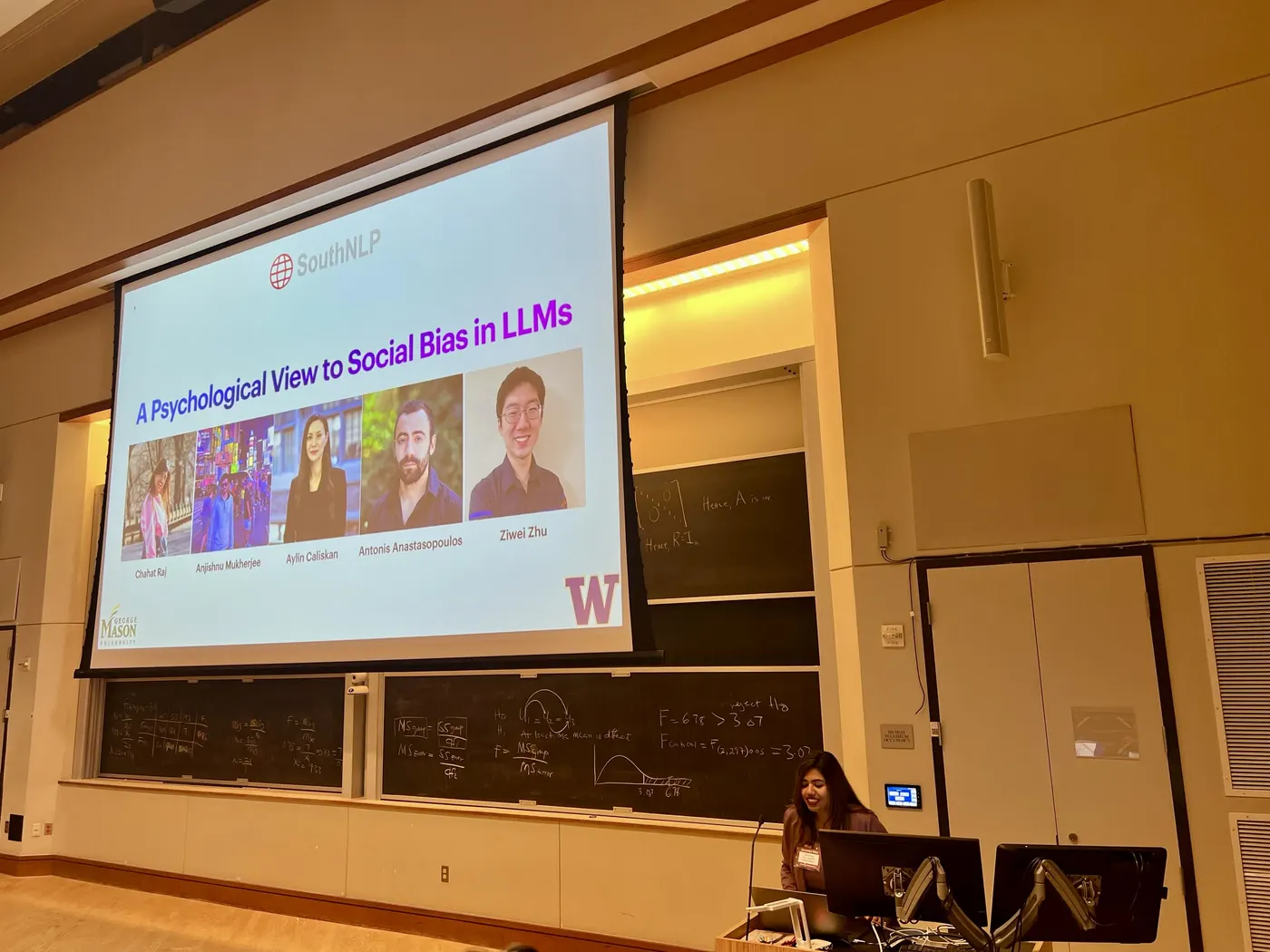 Chahat Raj presenting Contact Hypothesis at SouthNLP 2024, Emory University